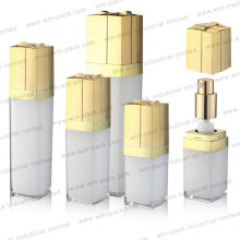 Ecofrendly Cosmetic Fancy Stylish Square Milk White Acrylic Cosmetic Luxury Lotion Bottle Set Packing 30ml 100ml